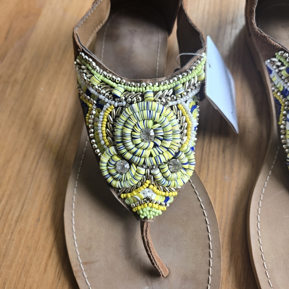 Stradivarius Brown Sandals with Yellow Beaded Design Size EU39/US 8 - Picture 2 of 7